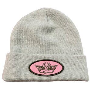 NEW BOYS LIE BEANIE HAT FOLDOVER GREEN PINK LOGO PATCH